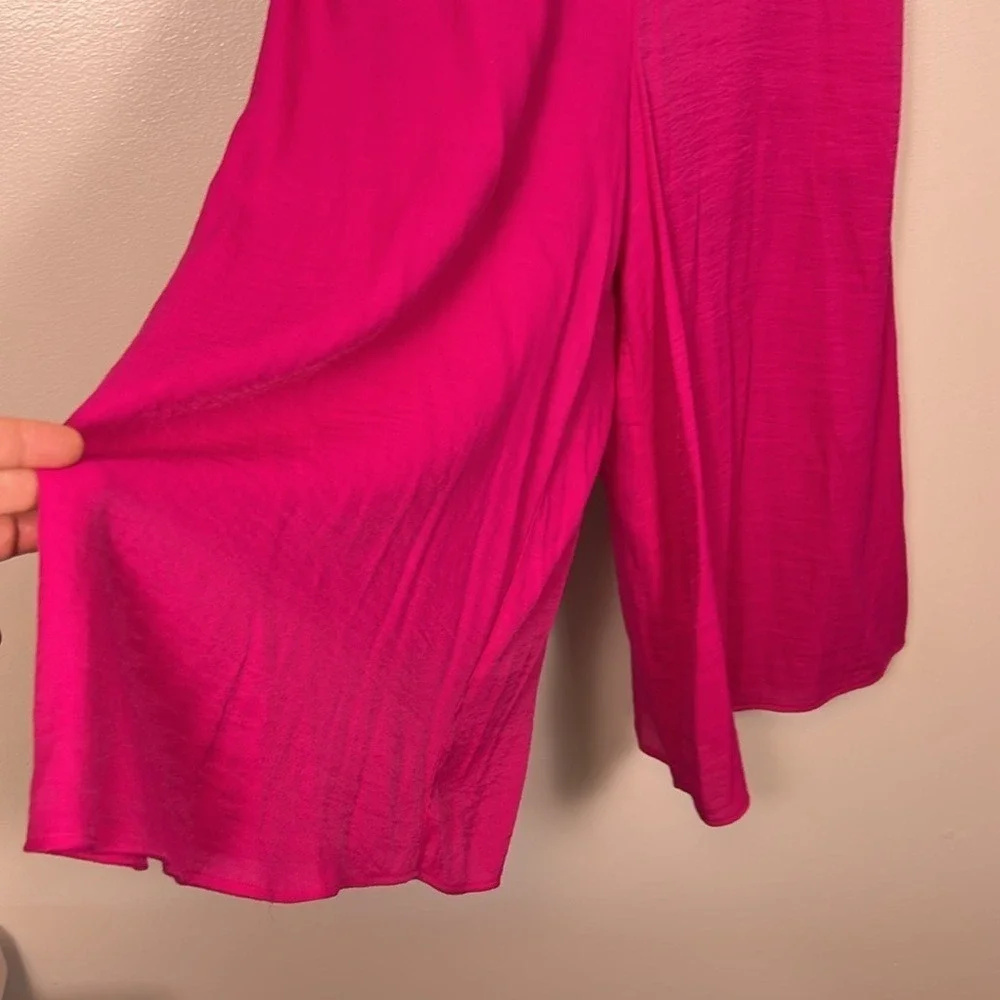 Anthropologie Galatea Strapless Tie Front Wide Leg Jumpsuit Fuchsia Pink Culotte - Picture 10 of 16